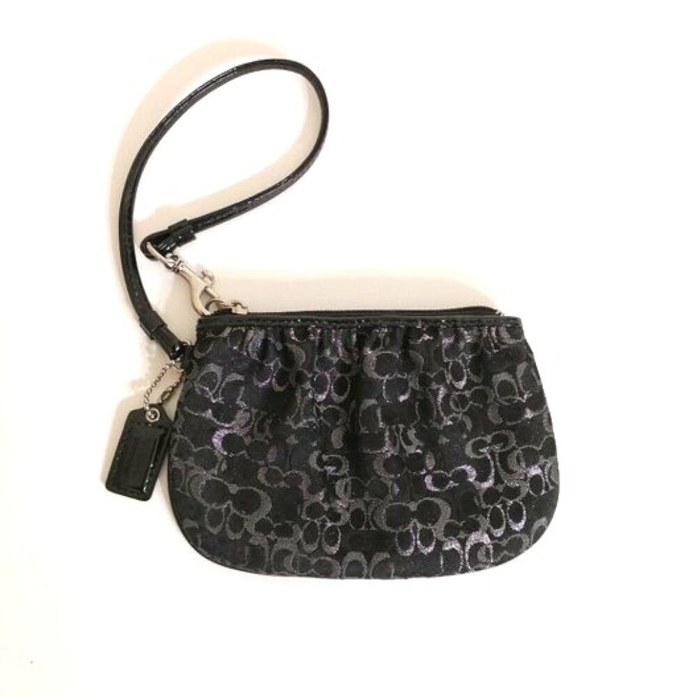 Like New Coach Black/Silver Signature Small Wristlet